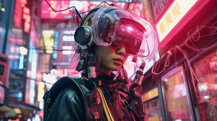 Foto gratuito retrato de mujer guerrera cyberpunk