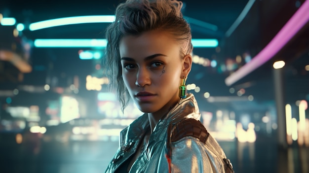 Foto gratuita retrato de mujer guerrera cyberpunk