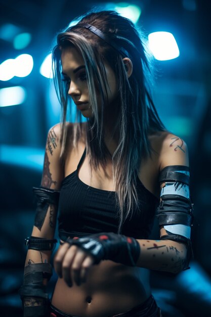 Retrato de mujer guerrera cyberpunk