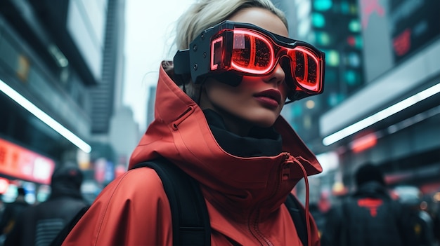 Foto gratuita retrato de mujer guerrera cyberpunk