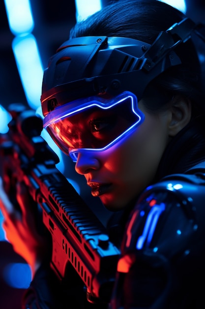 Foto gratuita retrato de mujer guerrera cyberpunk