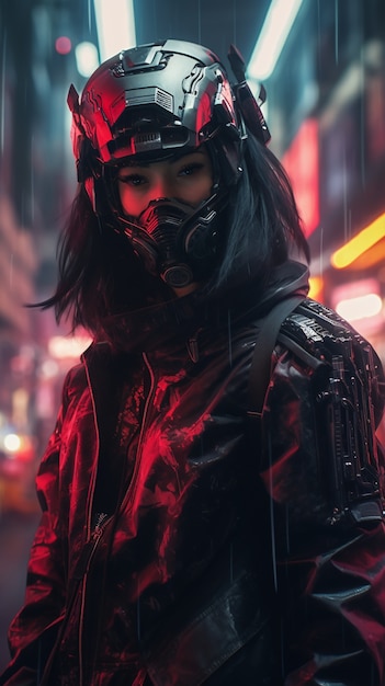 Retrato de mujer guerrera cyberpunk