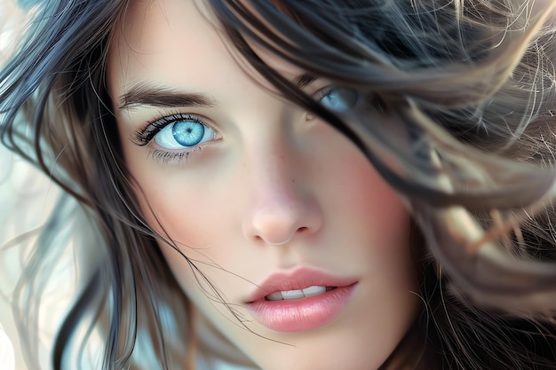 Foto gratuita retrato de mujer hermosa con ojos azules claros generado por ia