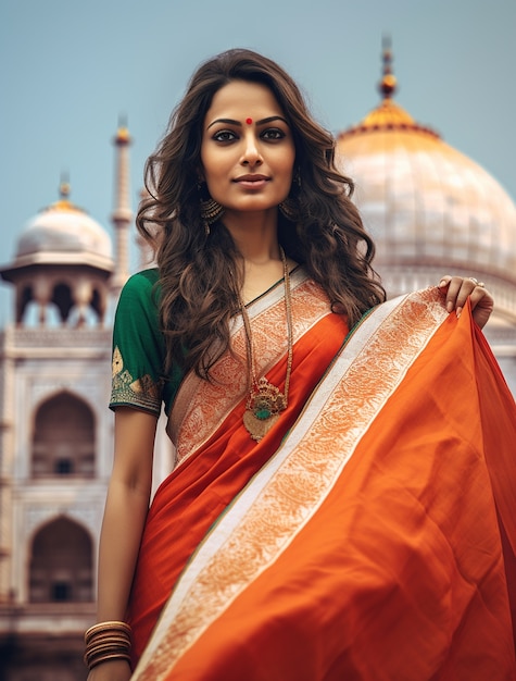 Retrato de mujer india con bandera