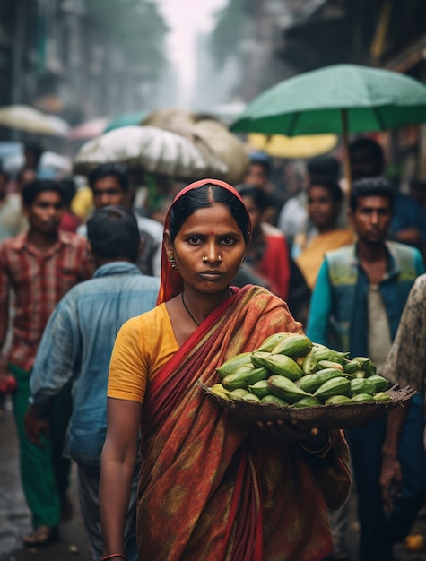 Foto gratuita retrato de mujer india en bazar