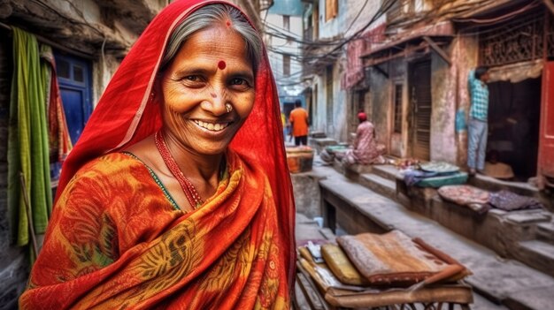 Foto gratuita retrato de mujer india en bazar