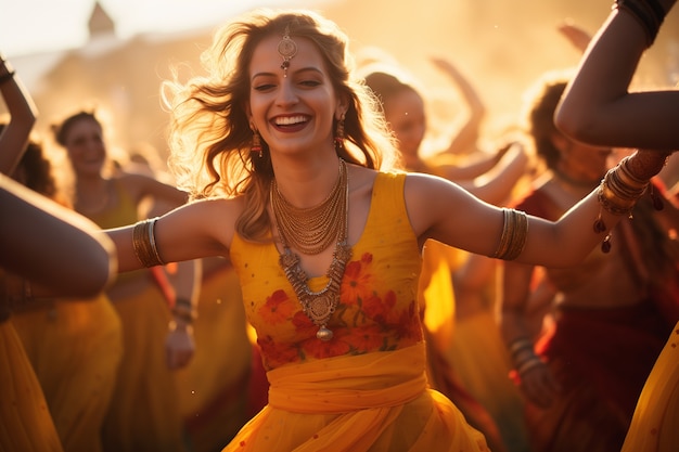 Foto gratuita retrato de una mujer india celebrando el festival de baisakhi