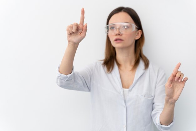 Retrato, de, mujer joven, científico