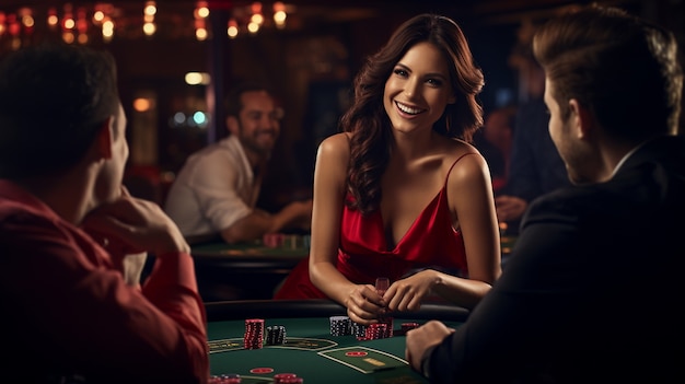 Foto gratuita retrato de una mujer jugando en un casino