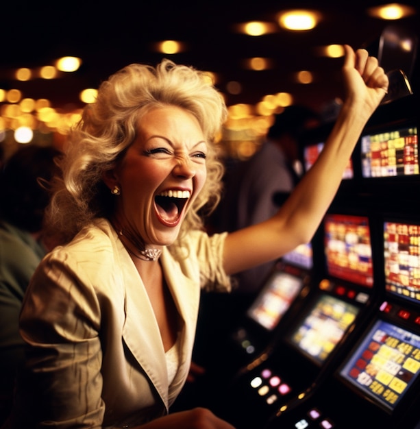 Retrato de una mujer jugando en un casino