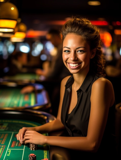 Foto gratuita retrato de una mujer jugando en un casino