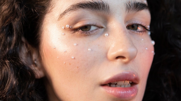 Foto gratuita retrato mujer con maquillaje de perlas