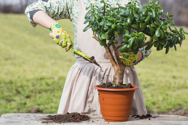 Foto gratuita retrato de mujer plantando