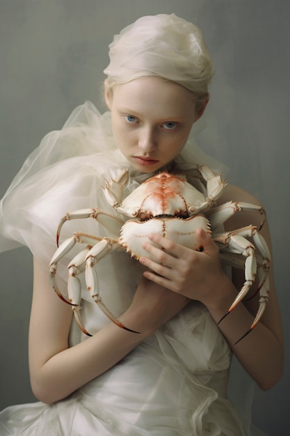 Foto gratuita retrato de una mujer que representa el signo del zodiaco del cáncer