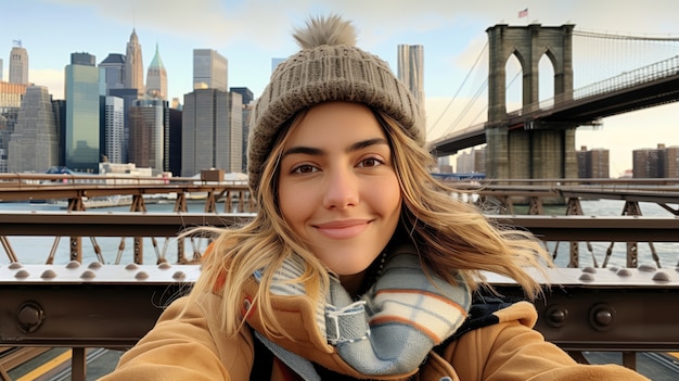 Retrato de una mujer durante sus vacaciones visitando lugares de todo el mundo