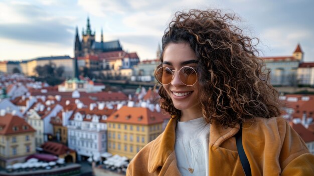 Retrato de una mujer durante sus vacaciones visitando lugares de todo el mundo