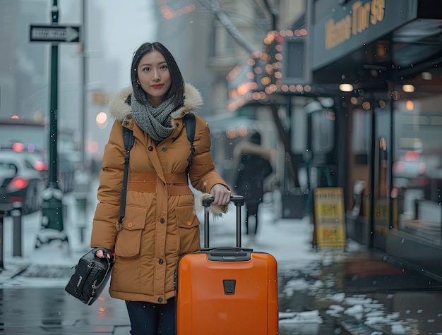 Retrato de una mujer durante sus vacaciones visitando lugares de todo el mundo