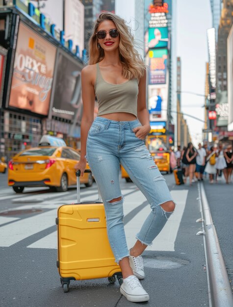 Retrato de una mujer durante sus vacaciones visitando lugares de todo el mundo