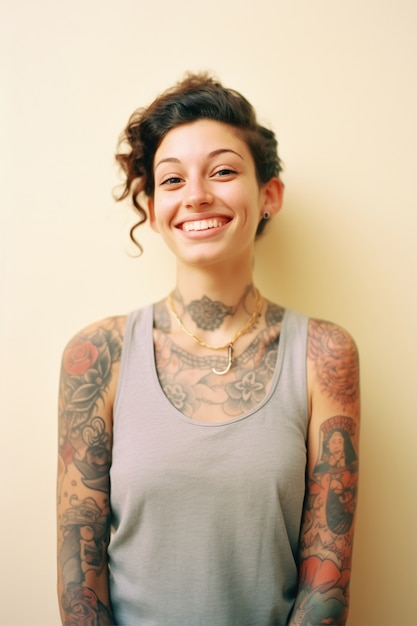 Foto gratuita retrato de mujer con tatuajes en el cuerpo.