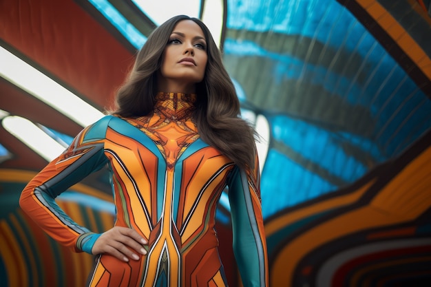 Foto gratuita retrato de mujer con traje de superhéroe futurista