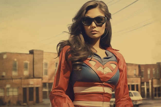 Retrato de mujer con traje de superhéroe genial