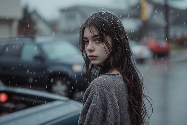 Foto gratuita retrato de una mujer triste y solitaria