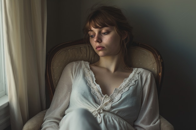 Foto gratuita retrato de una mujer triste y solitaria