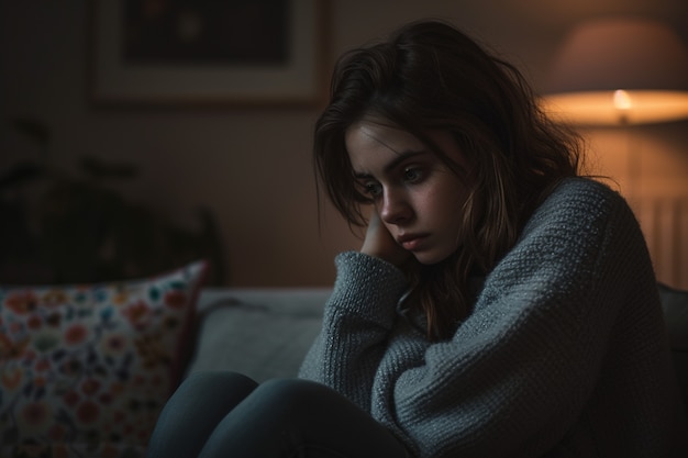 Foto gratuita retrato de una mujer triste y solitaria