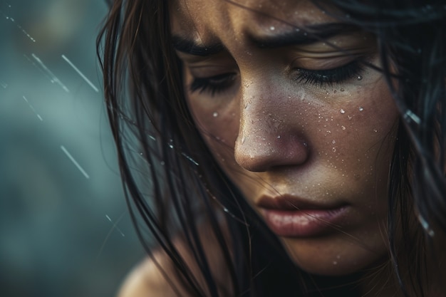 Foto gratuita retrato de una mujer triste y solitaria