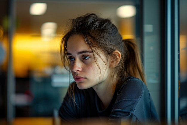 Foto gratuita retrato de una mujer triste y solitaria