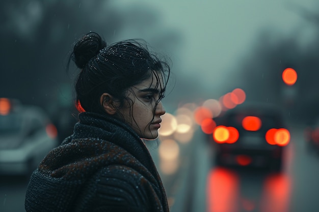 Foto gratuita retrato de una mujer triste y solitaria