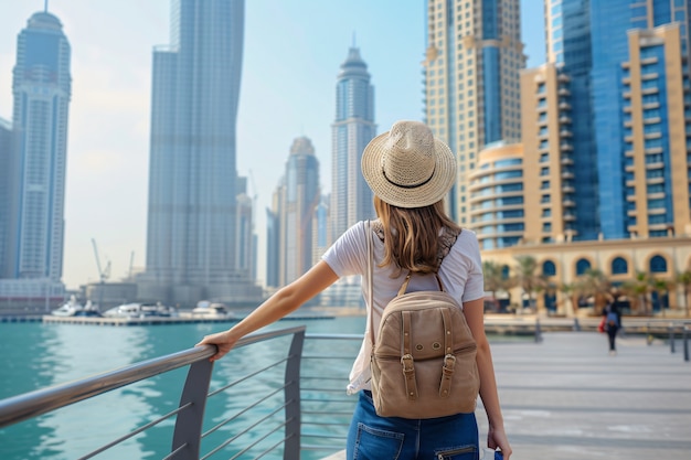 Foto gratuita retrato de una mujer visitando la lujosa ciudad de dubái