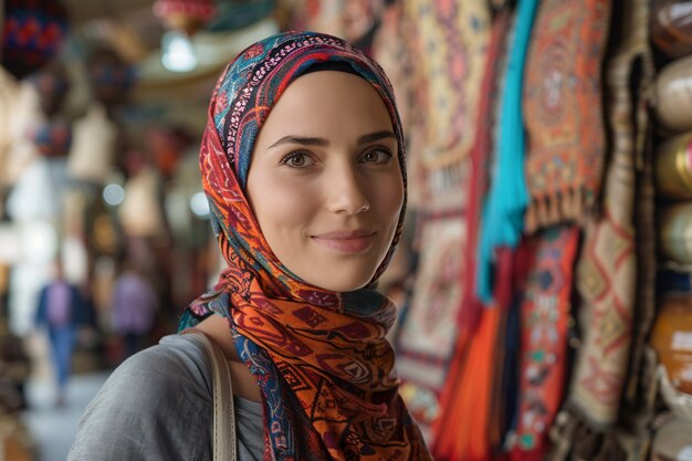 Retrato de una mujer visitando la lujosa ciudad de Dubái