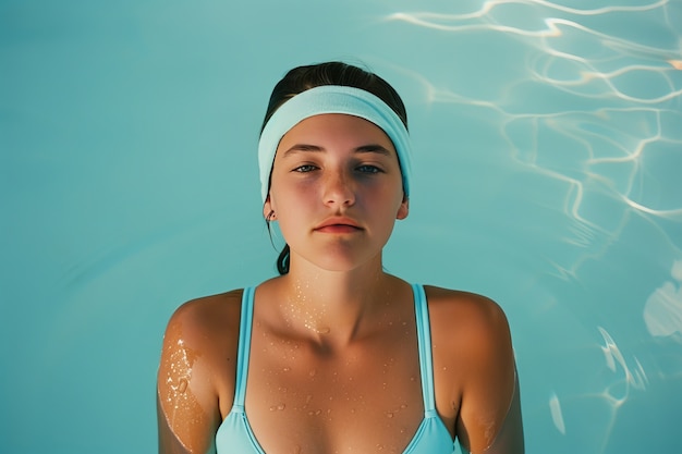Foto gratuita retrato de una nadadora con una estética inspirada en los años 80