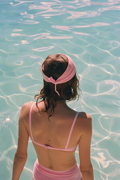 Retrato de una nadadora con una estética inspirada en los años 80