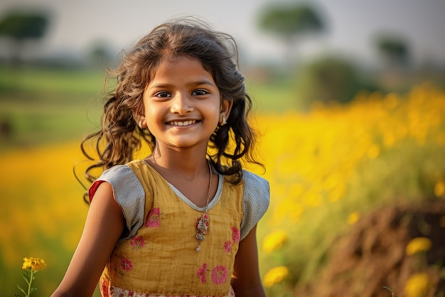 Foto gratuita retrato de una niña en el campo de flores