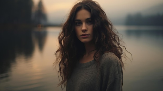 Foto gratuita retrato de una niña en el fondo de un lago