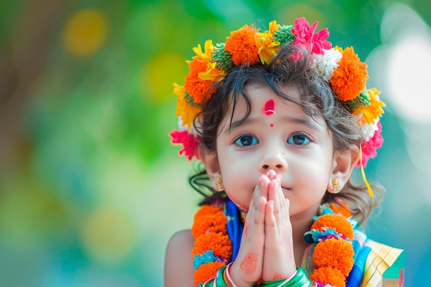 Foto gratuita retrato de una niña india rezando