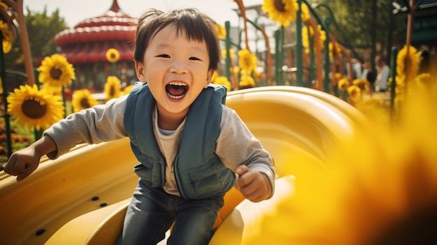 Foto gratuita retrato de un niño asiático feliz