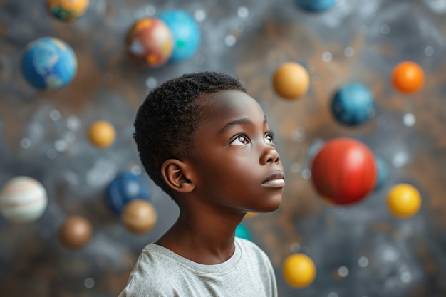 Foto gratuita retrato de un niño autista en un mundo de fantasía