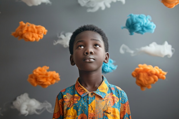 Retrato de un niño autista en un mundo de fantasía