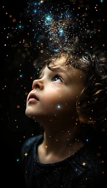 Foto gratuita retrato de un niño autista en un mundo de fantasía