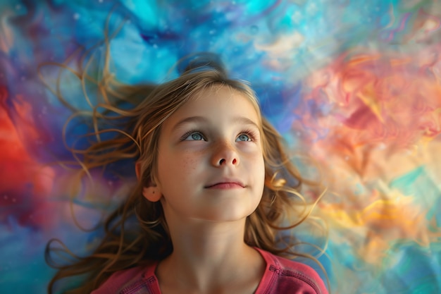 Foto gratuita retrato de un niño autista en un mundo de fantasía