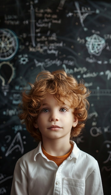 Foto gratuita retrato de un niño autista en un mundo de fantasía