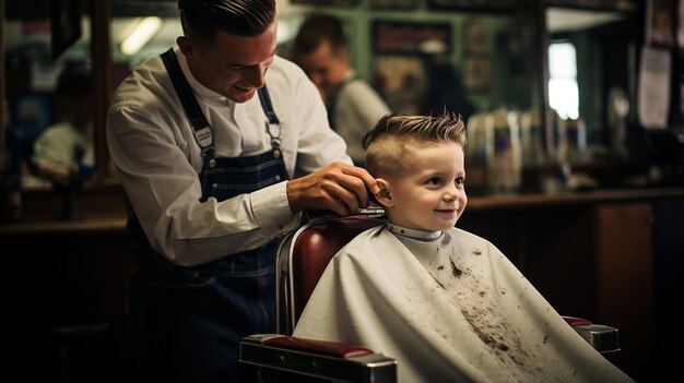 Retrato de un niño en una barbería