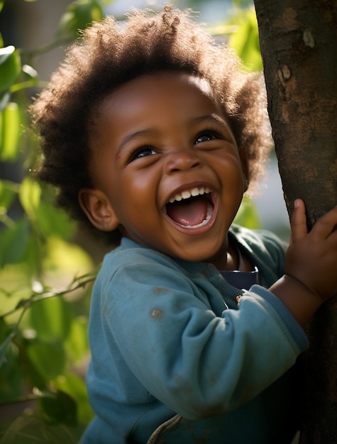 Foto gratuita retrato de un niño divirtiéndose en la naturaleza