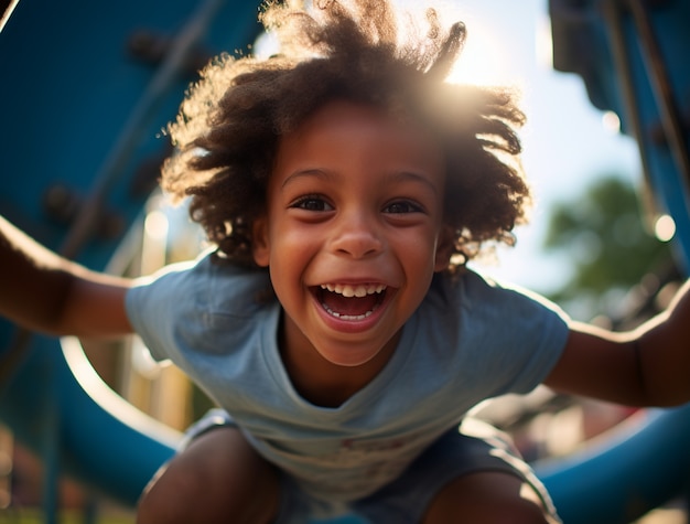 Foto gratuita retrato de un niño divirtiéndose en el parque