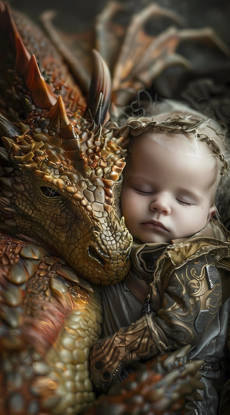 Foto gratuito retrato de un niño con un dragón de fantasía