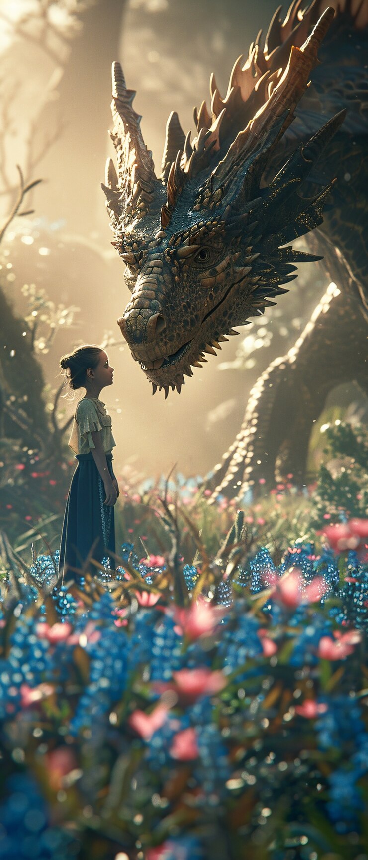 Foto gratuito retrato de un niño con un dragón de fantasía