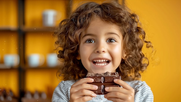 Foto gratuita retrato de un niño feliz comiendo un delicioso chocolate